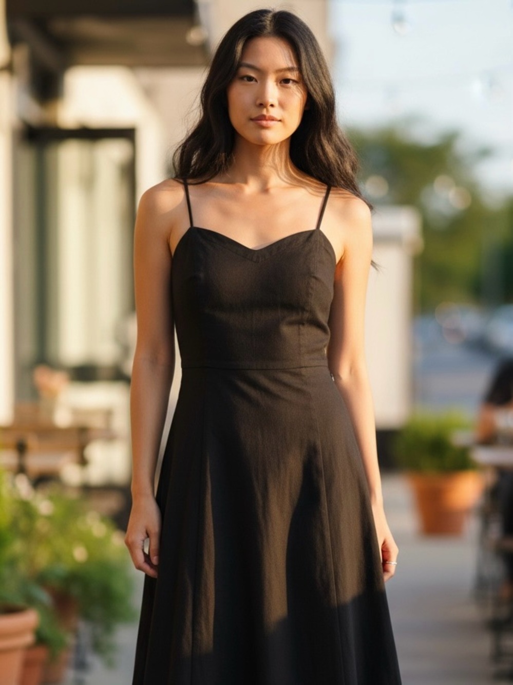 Old Navy Black Slip Knee Length Dress Smocked Back Spaghetti Strap Medium